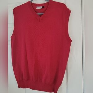 CANDA Mens Red Cotton V Neck Sweater Vest Size M 100% Cotton